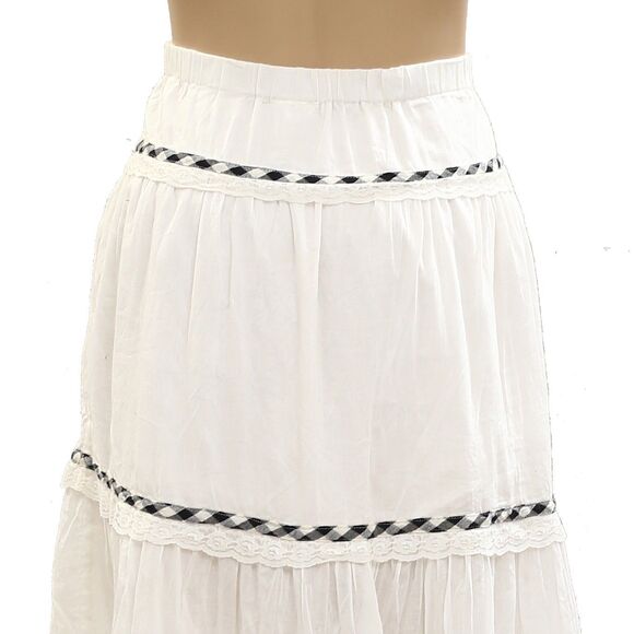 Urban Outfitters Kimchi Blue Esther Lace Trim Tiered Midi Skirt White XS 284101 - Picture 8 of 8